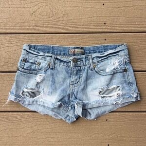Y2K YMI Low Rise Denim Micro Jean Shorts Size 1 Boho Preppy 100% Cotton